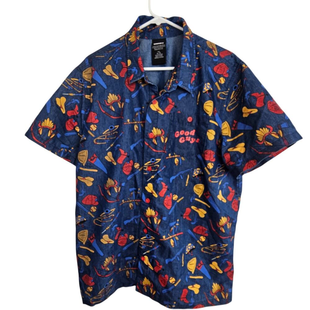 Chucky Good Guy Shirt Button Up Shirt Men XL Blue Short Sleeve Shirt Casual
